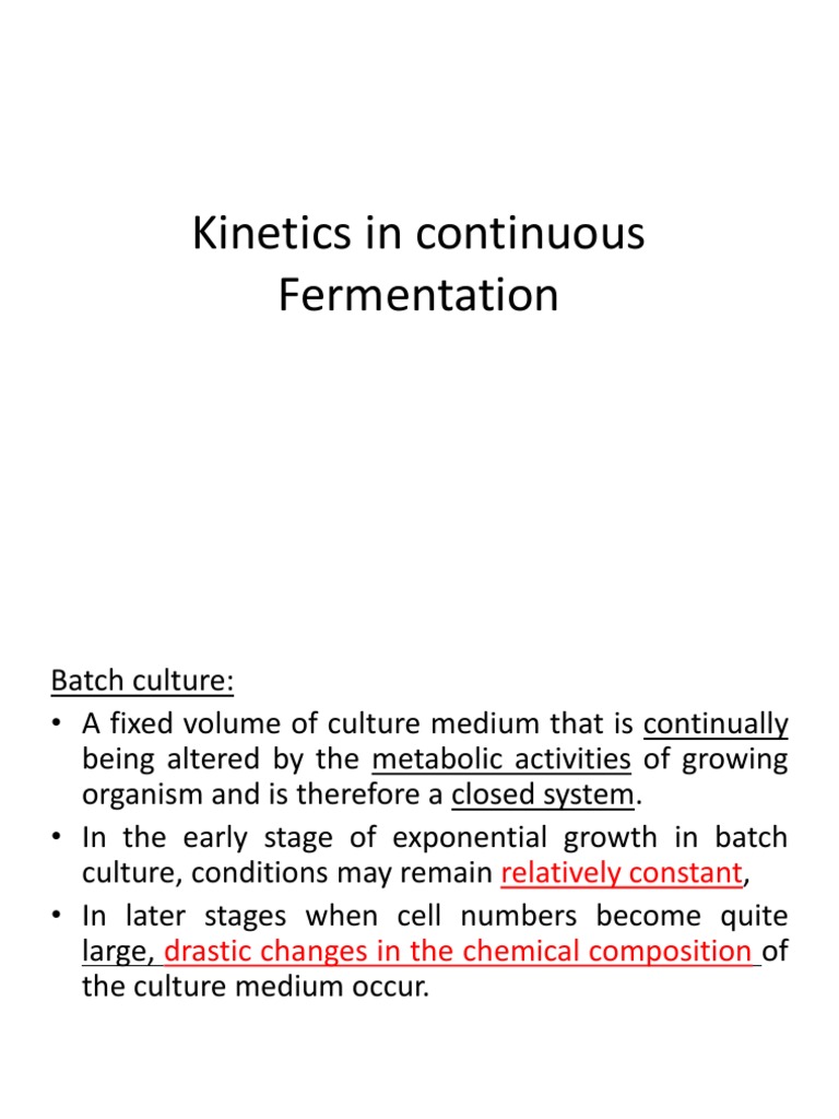 Kinetics in Continuous Fermentation | PDF | Chemistry | Physical Sciences