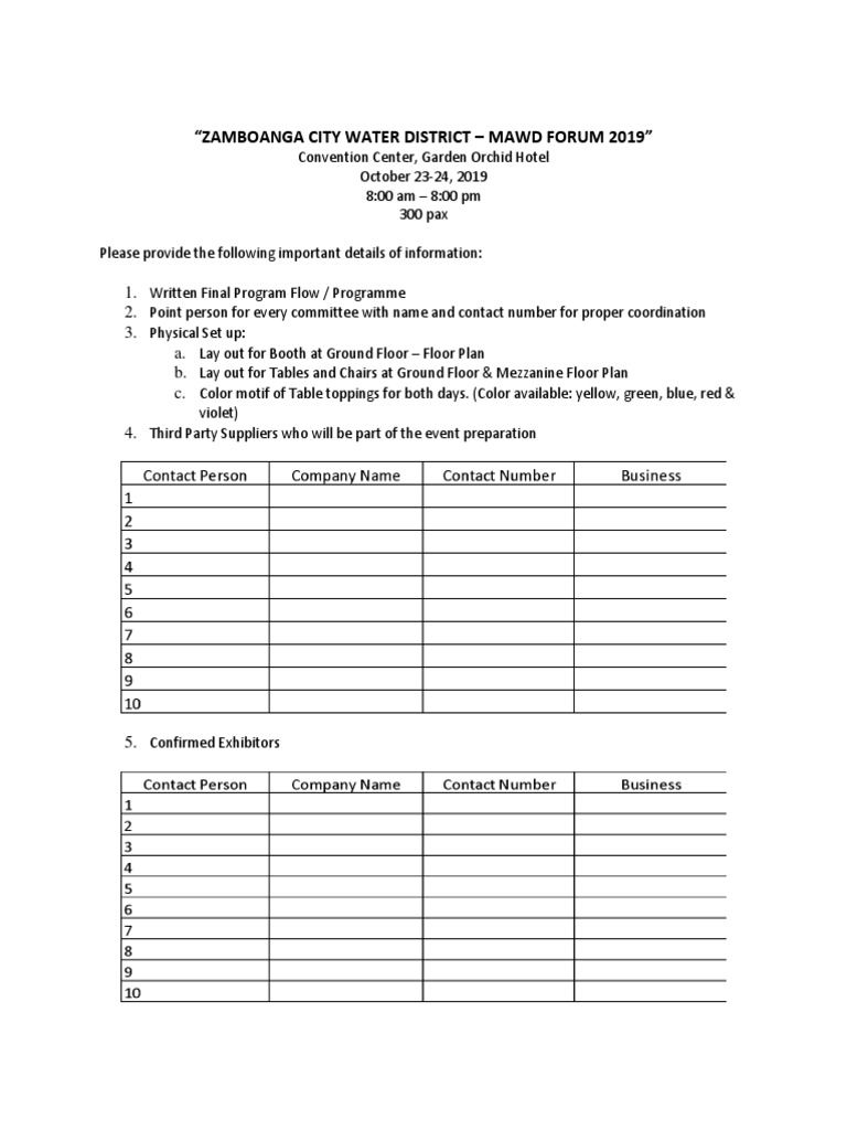 Template For Convention Requirements | PDF | Business