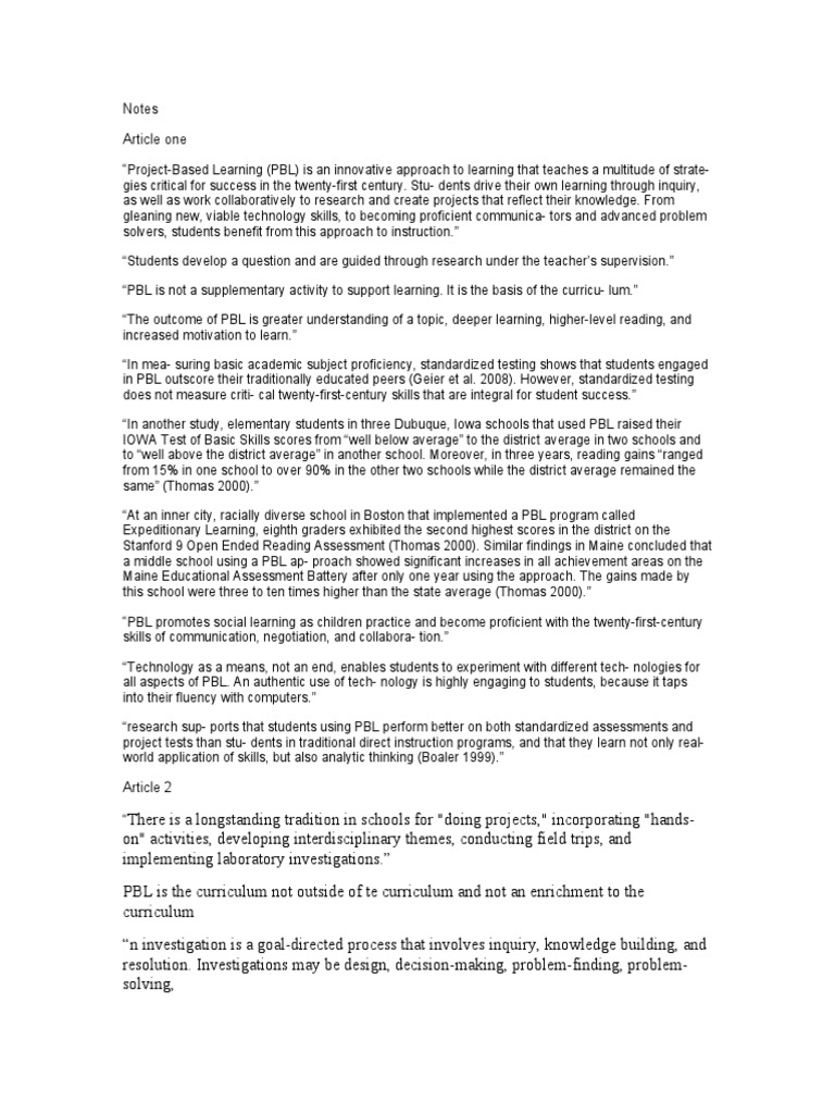 Research Notes | PDF | Project Based Learning | Learning