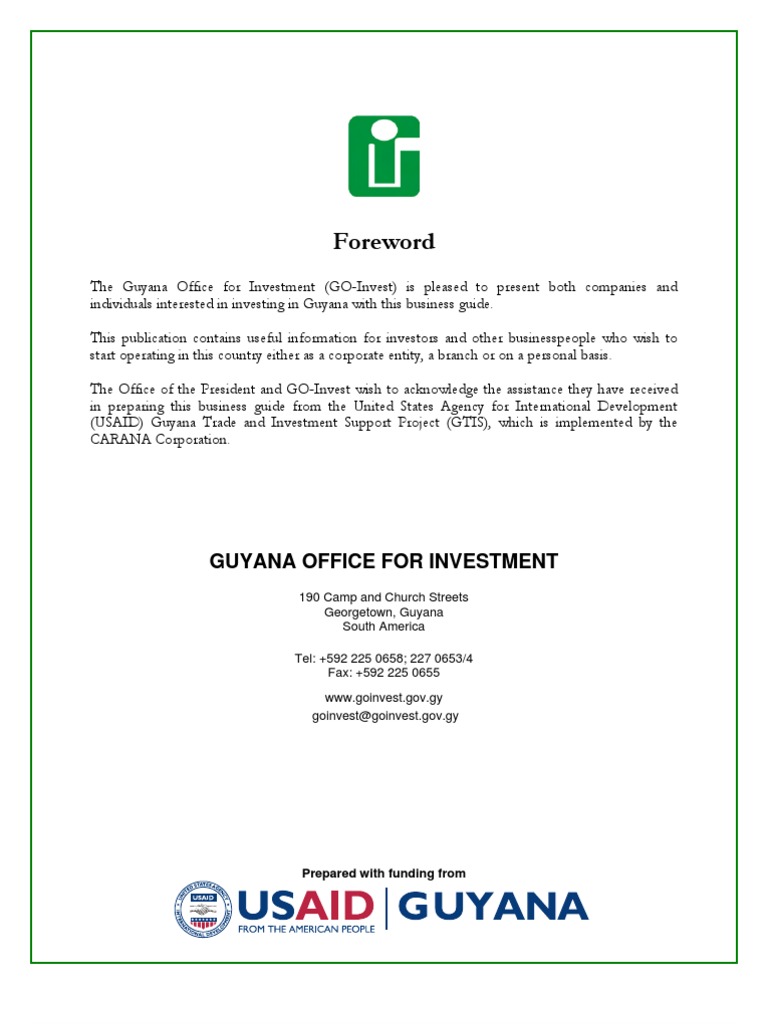 GOI Guyana Investment Guide 2007 PDF Guyana Economies