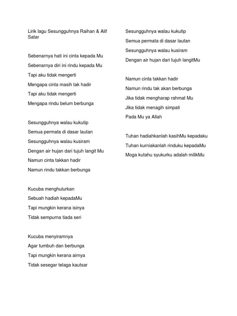 Lirik Lagu Sesungguhnya Raihan Pdf