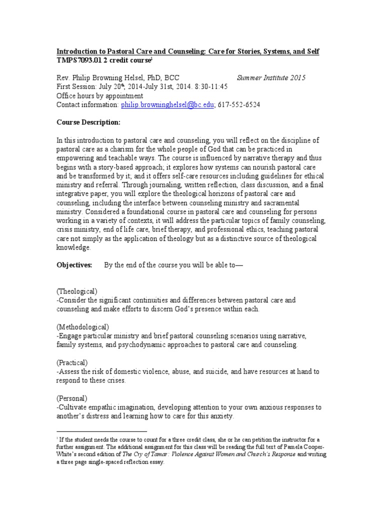 Pastoral Care and CounselingSyllabus PDF Confidentiality