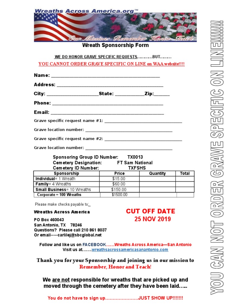 Wreaths Across America Sponsorship Form PDF