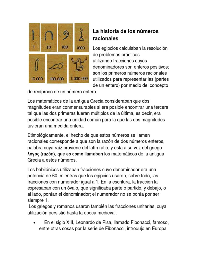 Historia de los Números Racionales | PDF | Fracción (Matemáticas ...