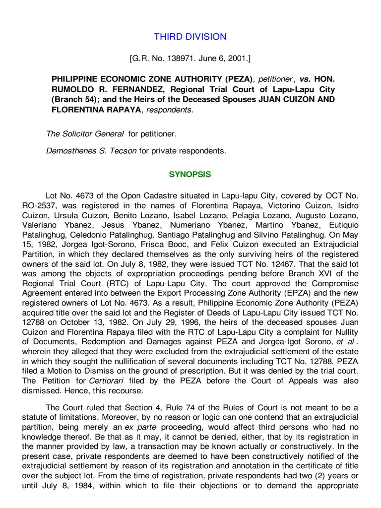 Third Division Synopsis PDF Statute Of Limitations Fraud