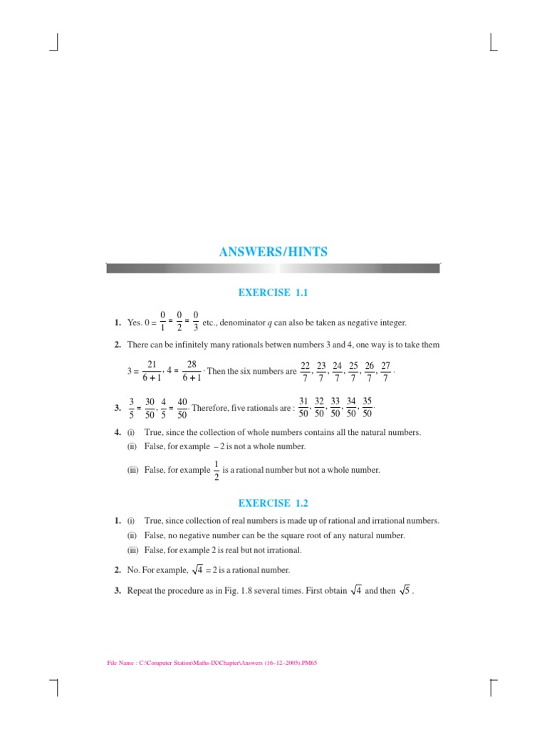 NCERT Class 9 Maths Answers and Solutions PDF | PDF | Axiom | Numbers