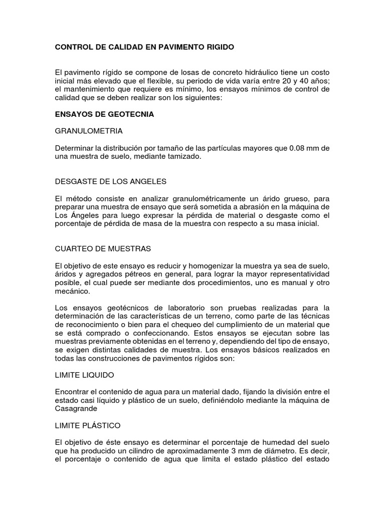 Control de Calidad en Pavimentos Rígidos | PDF | Hormigón | Materiales
