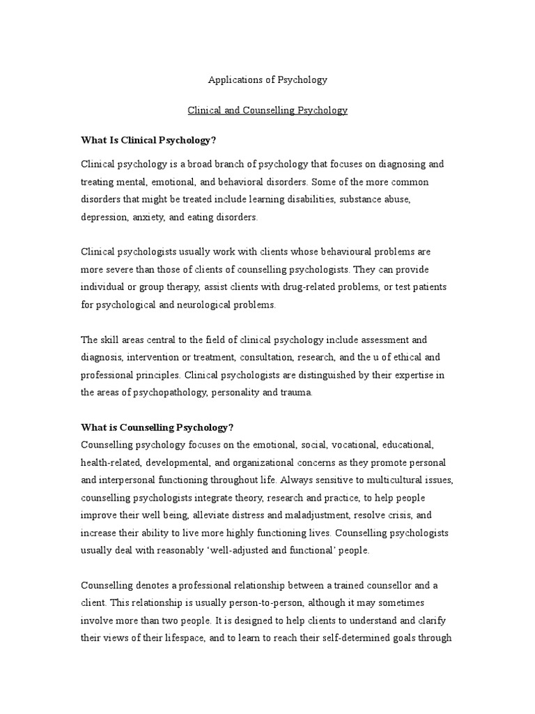 Applications of psychology pdf psychotherapy educational psychology