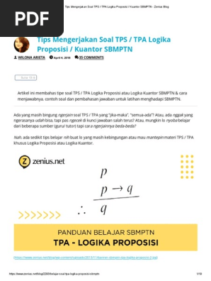Tips Mengerjakan Soal Tps Tpa Logika Proposisi Kuantor Sbmptn Zenius Blog