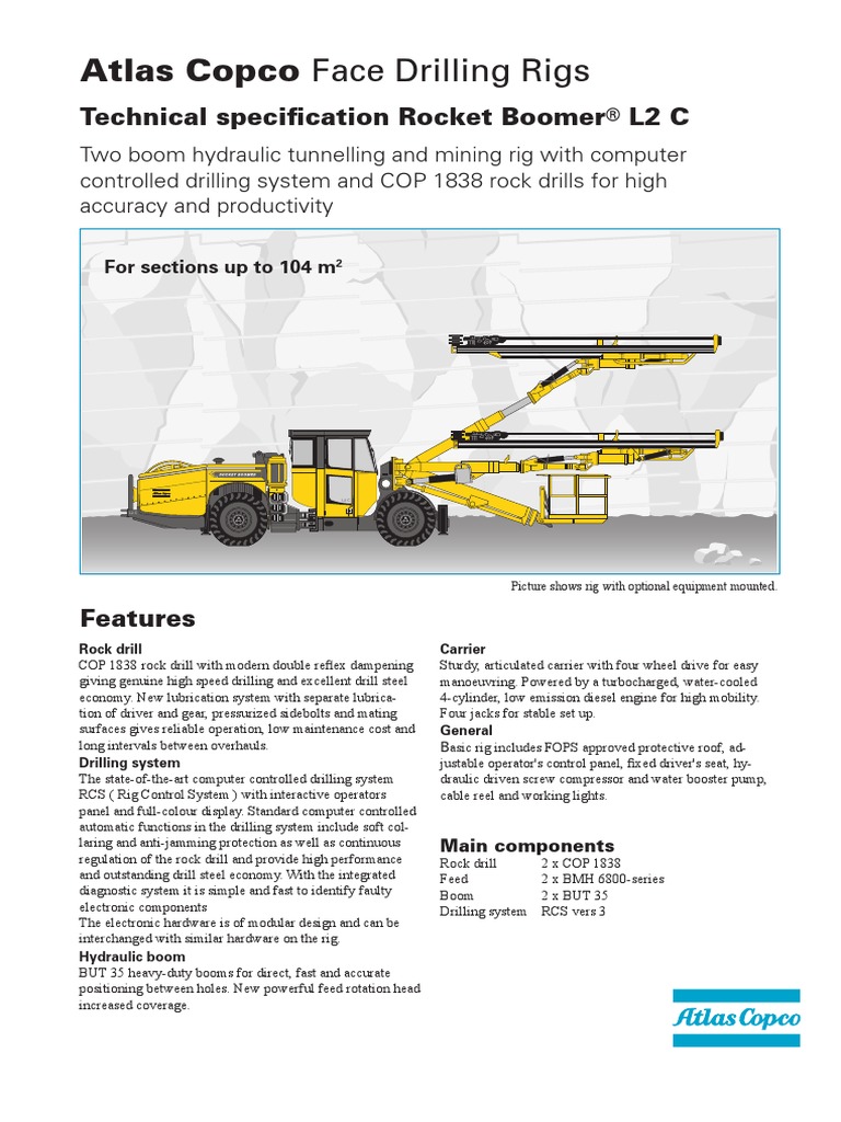 Atlas Copco Face Drilling Rigs Technical Specification Rocket Boomer L2 C PDF Drilling Rig