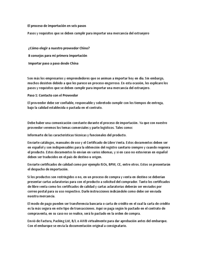 Proceso de Importación en 6 Pasos | PDF | aduana | Arancel