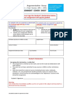 Assignment Cover Sheet: Argumentative Essay