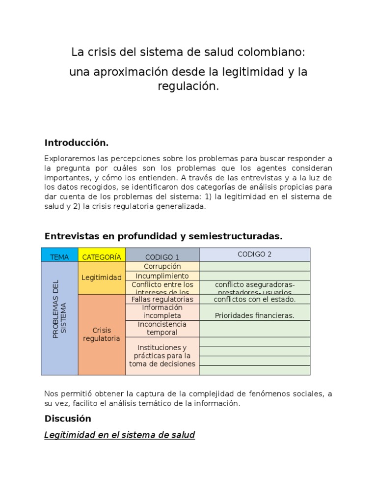 La Crisis Del Sistema de Salud Colombiano | PDF | Corrupción política ...