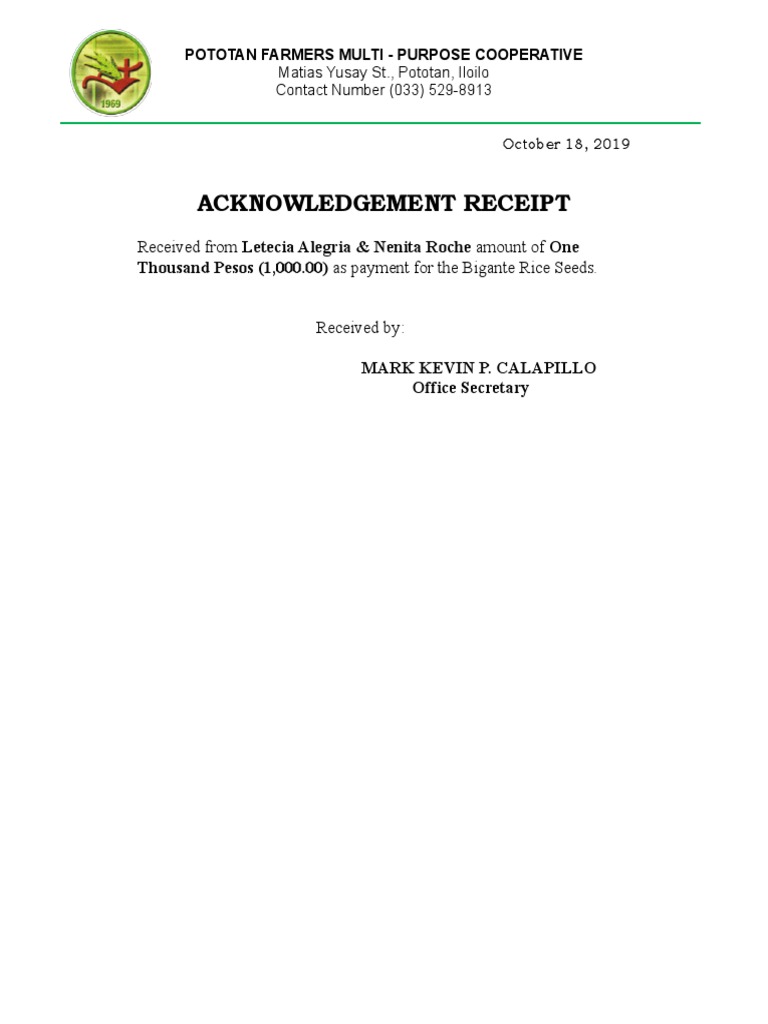 Acknowledgment Receipt for Rice Seeds Payment | PDF | Technology ...