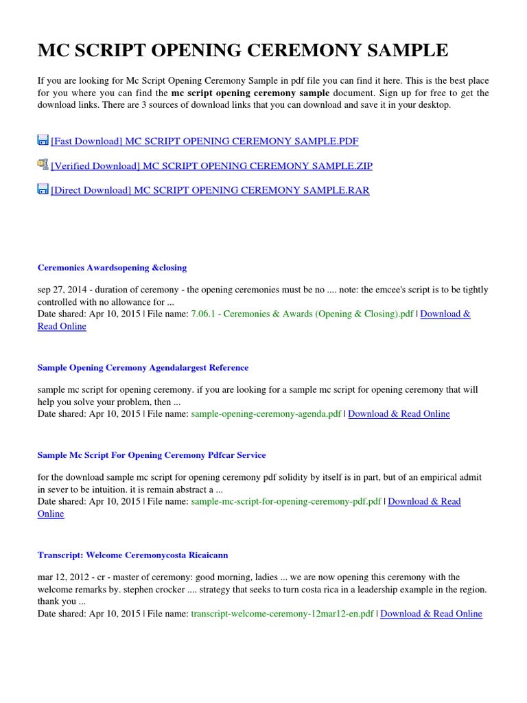 Emcee Script For Opening Ceremony Groundbreaking Ceremony Derby Manor Ceremony Ceremony Derby Manor Ceremony Location Closing Remarks Mc Emcee Script 9 30 Am Media And Pdf Document We Even Give