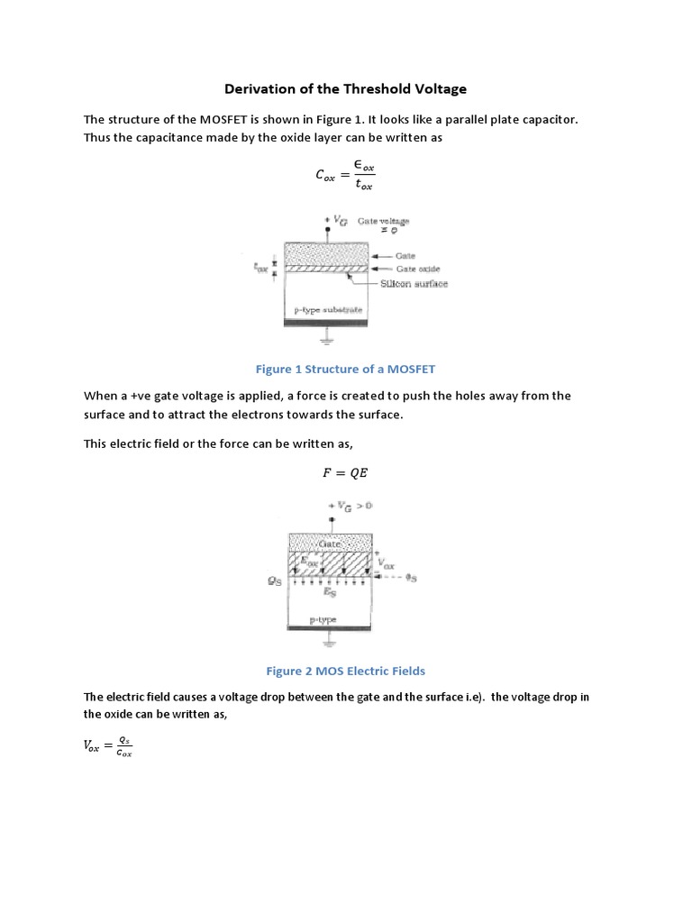 Derivation of The Threshold Voltage PDF Mosfet Electrical Equipment