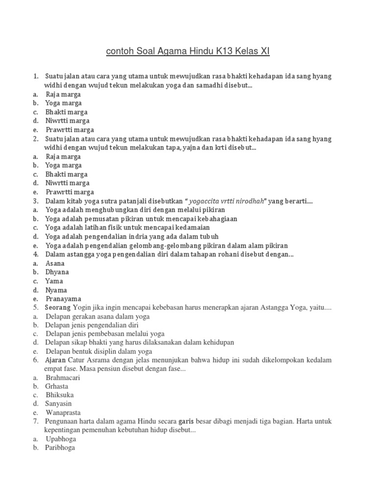 Contoh Soal Agama Hindu Tentang Yogasanas Dan Jawabannya
