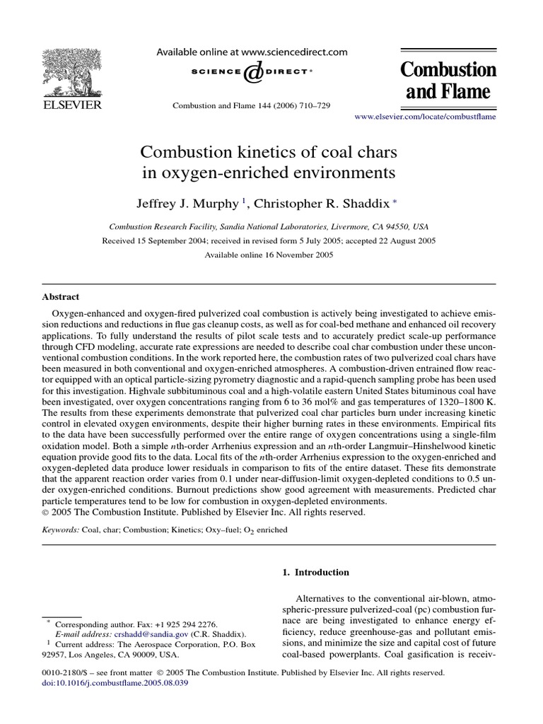 Combustion of Coal Chars in OxygenEnriched Environments PDF