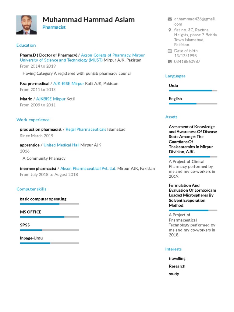 Resume Template Pharmacist | PDF | Pharmacy | Pharmacist