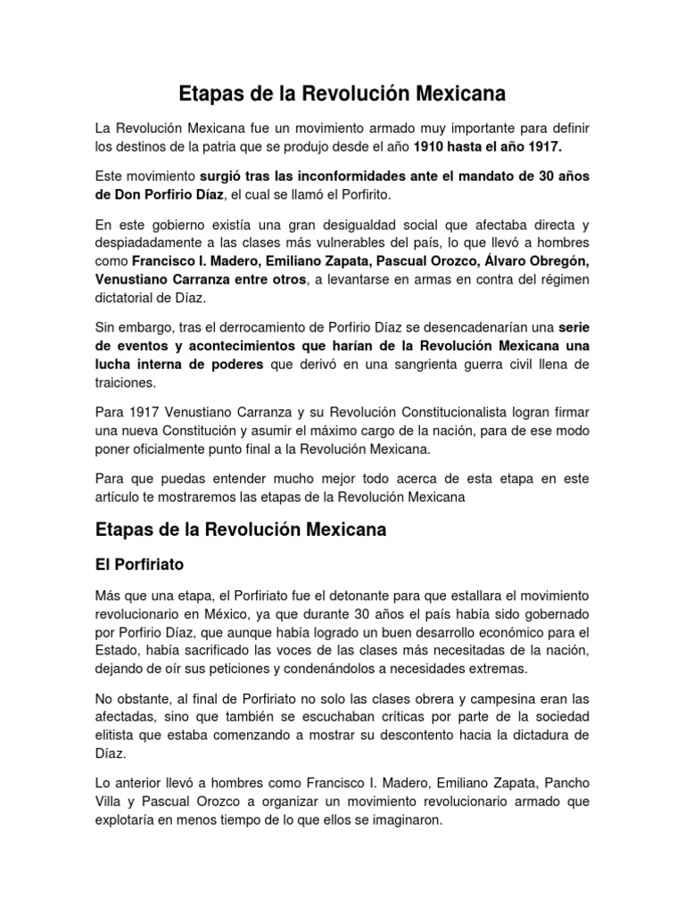 Etapas de La Revolución PDF | revolución mejicana | México