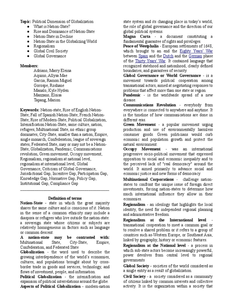 Nation-State & Globalization Dynamics | PDF | Nation State | Nation