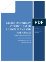 Secondary Curriculum 1b Lesson Plans and Rationale