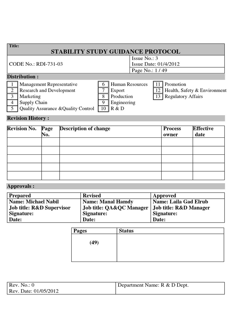 Stability Study Guidance Protocol: CODE No.: RDI-731-03 Issue No.: 3 ...