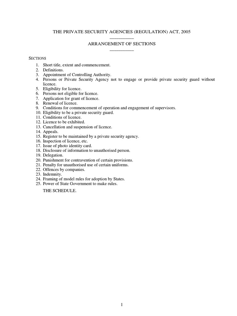 The Private Security Agencies (Regulation) Act, 2005: Ections | PDF ...