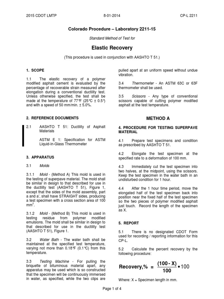 Elastic Recovery Test for Bitumen | PDF | Deformation (Engineering ...