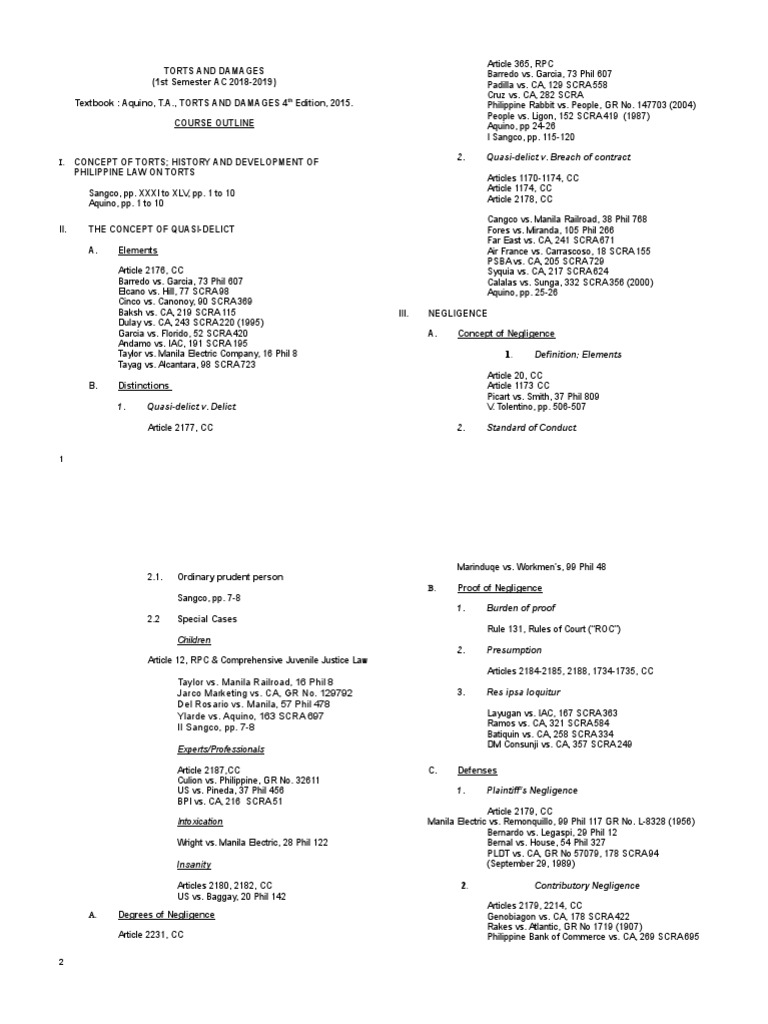 Torts and Damages Overview | PDF | Damages | Tort