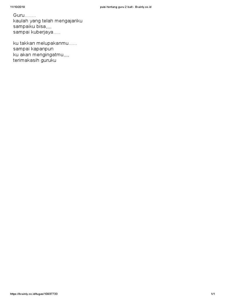 Puisi Tentang Guru 2 Bait Brainly Co Id Pdf