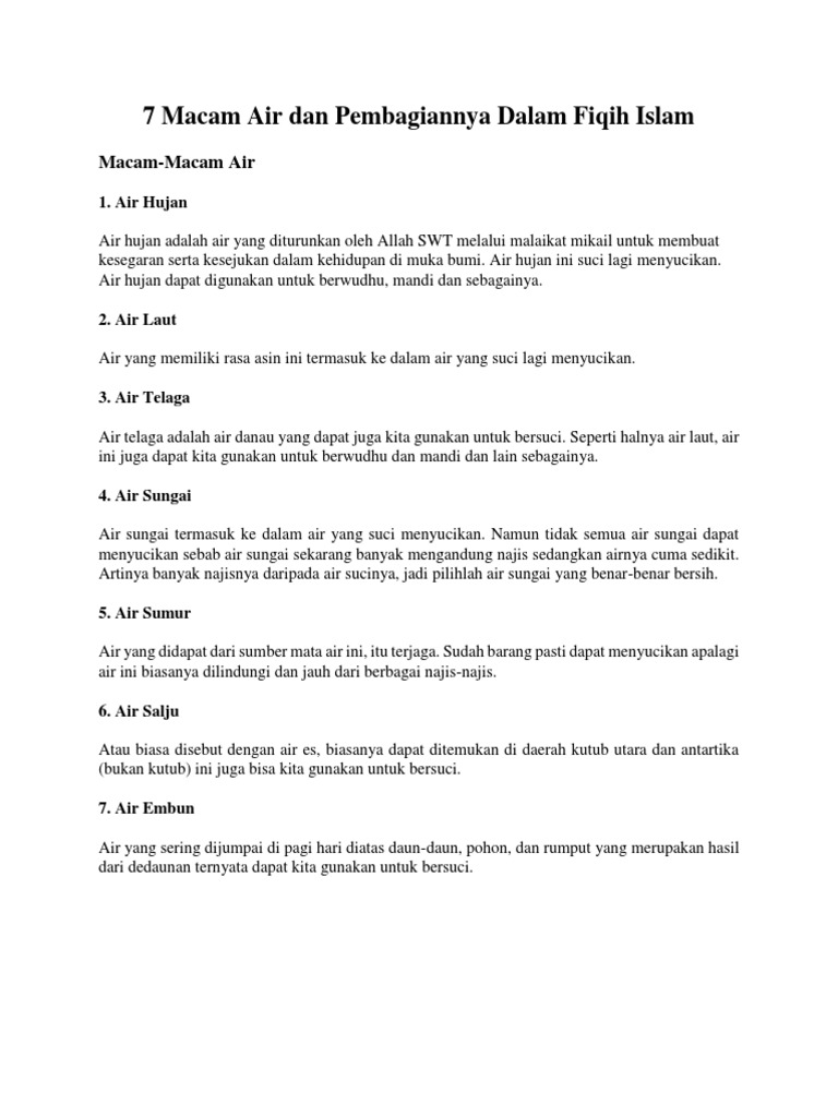7 Macam Air Dan Pembagiannya Dalam Fiqih Islam Pdf