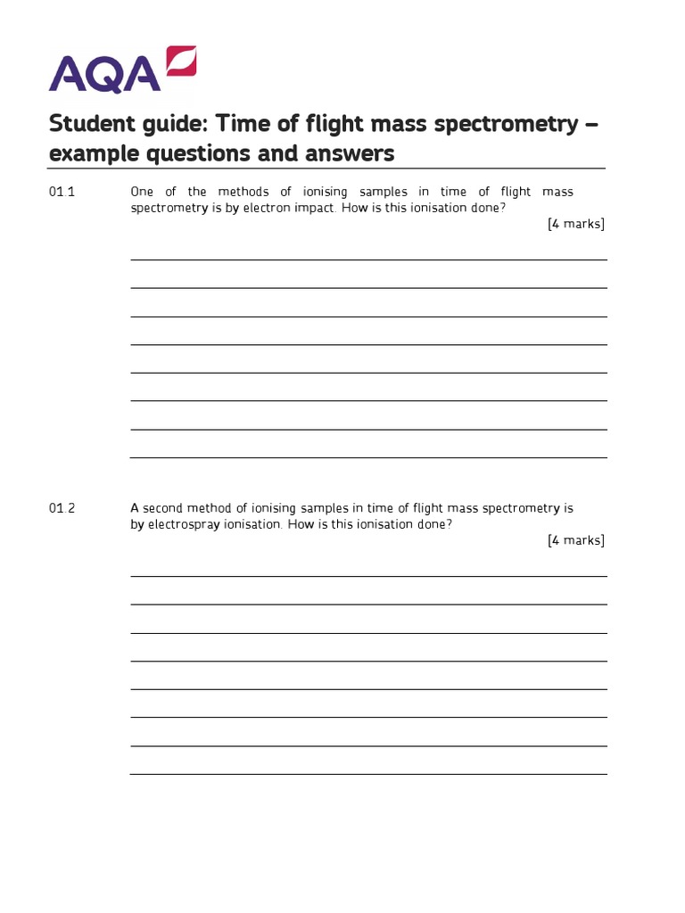 Aqa Chemistry Mass Spectrometry | PDF | Time Of Flight Mass ...