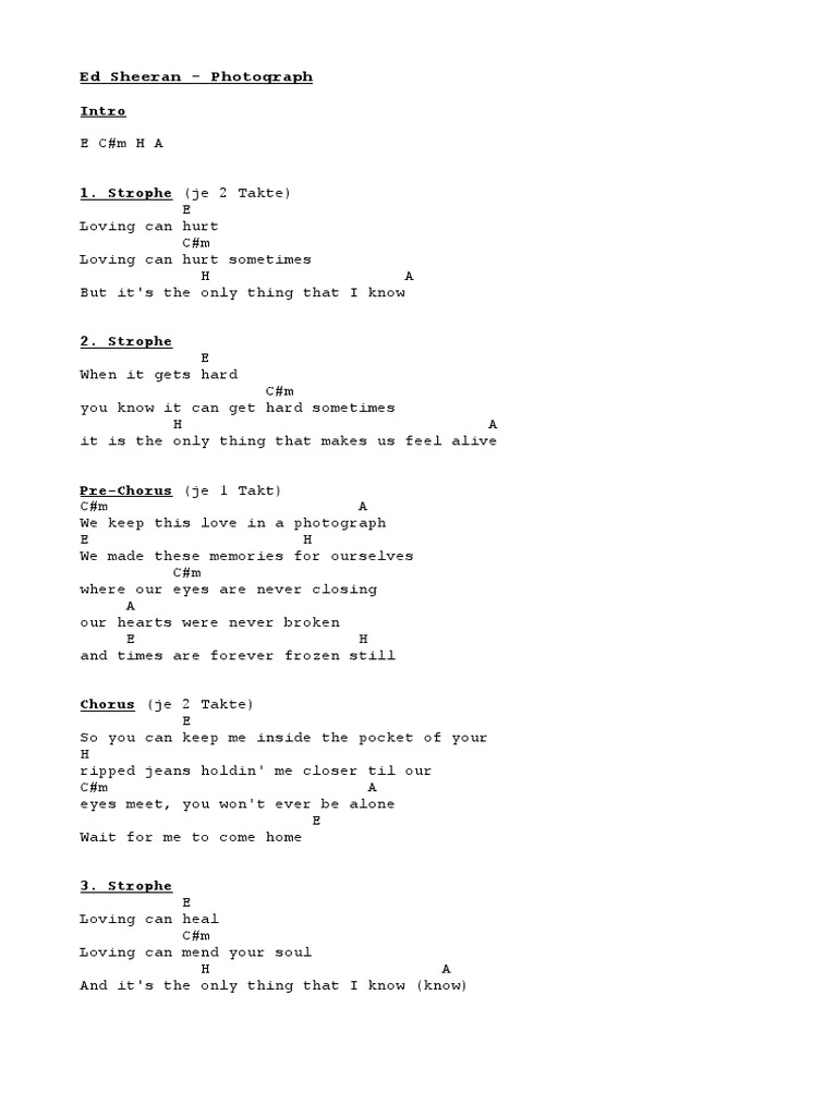 Ed Sheeran - Photograph | PDF Song Structure | Songs