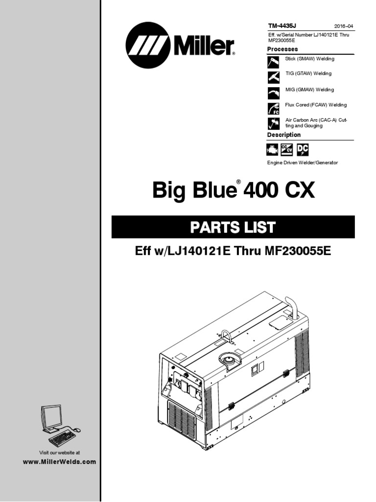 Manual Partes Miller Big Blue 400 Engines Machines