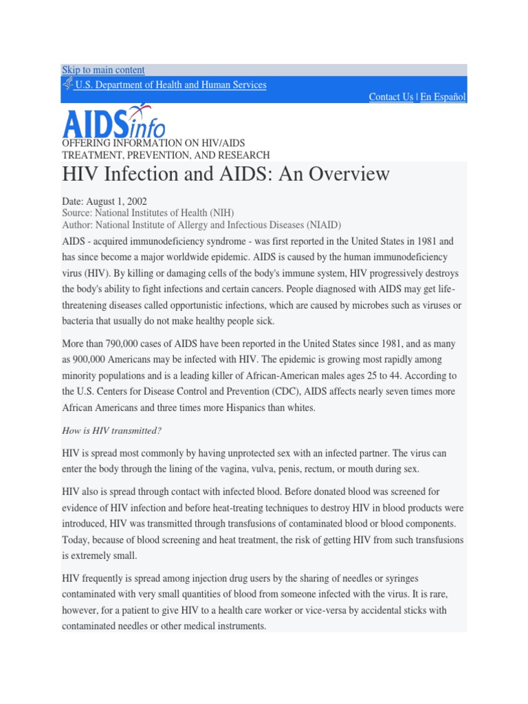 HIV Infection and AIDS: An Overview: U.S. Department of Health and ...