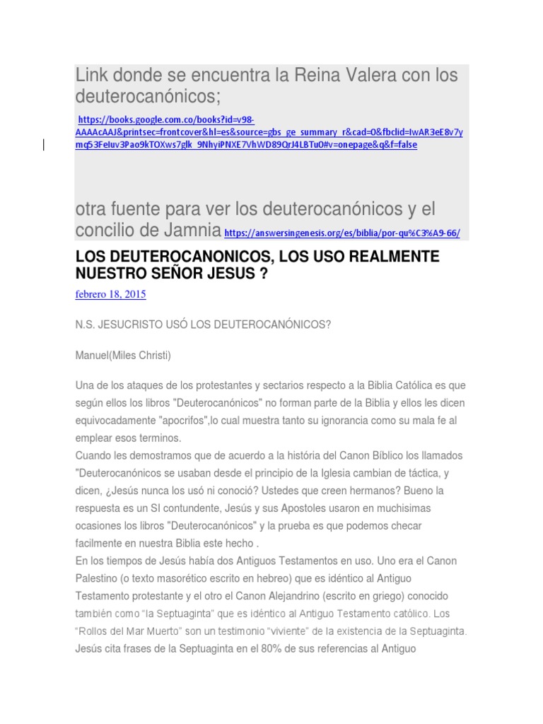 Los Deuterocanonicos Los Uso Jesus Pdf Canon Biblico Biblia