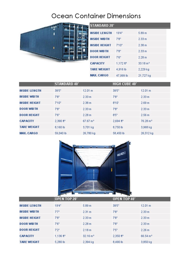 Ocean Container Dimensions: Standard 20' | PDF | Transport | Nature