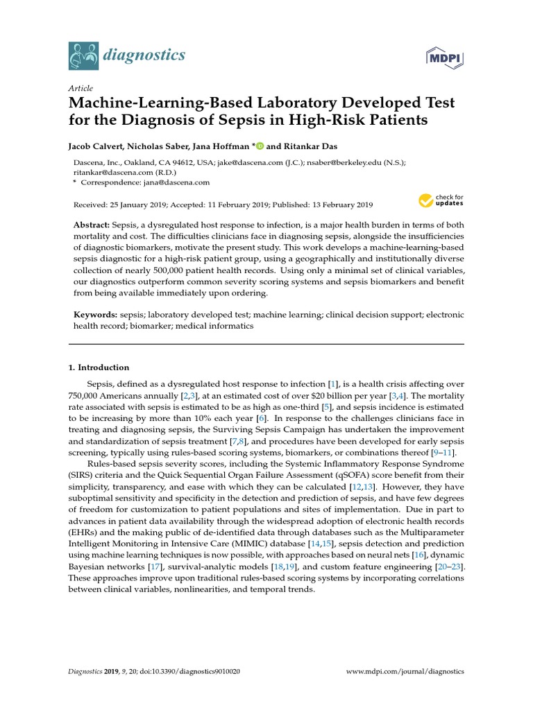 MachineLearningBased Laboratory Developed Test For The Diagnosis of