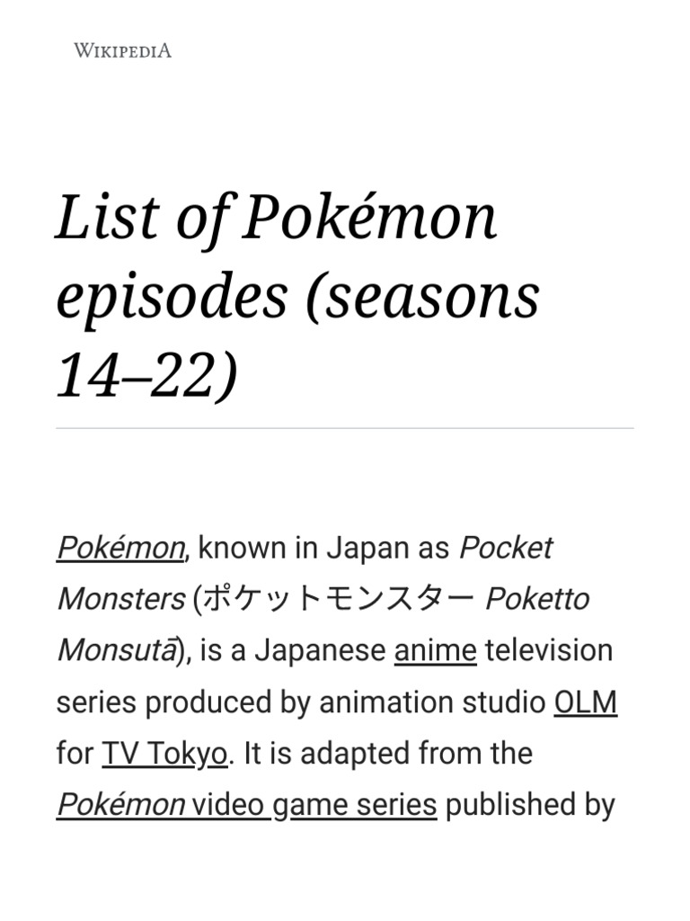 List Of Pokemon Episodes Seasons 14 22 Wikipedia Series Of Children S Books Pokemon