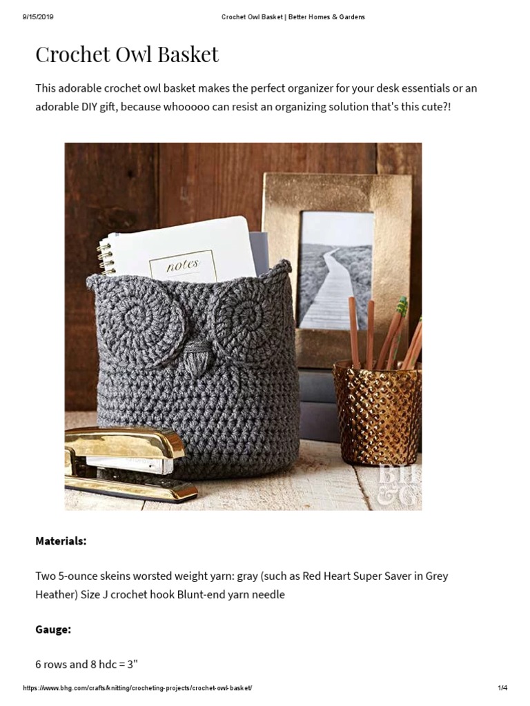 Crochet Owl Basket - Better Homes & Gardens | PDF | Crochet | Knitting