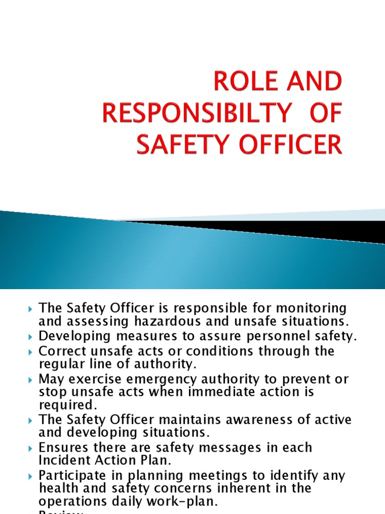 Safety Officer Roles and Responsibilities | PDF | Occupational Safety ...