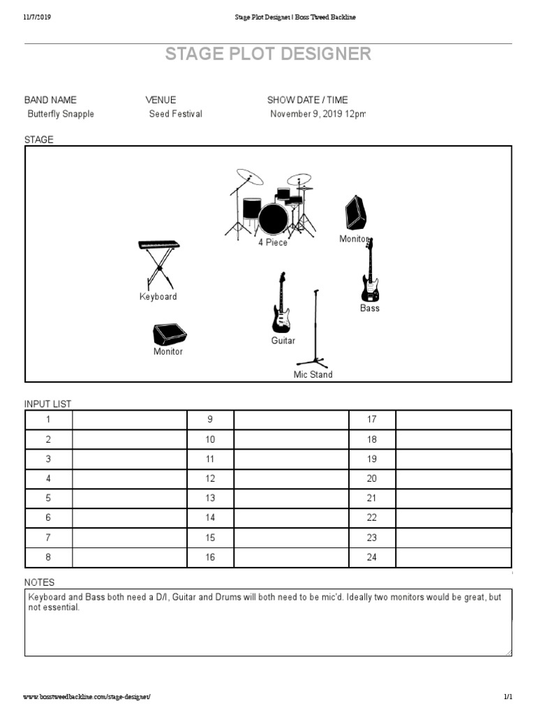 Butterfly Snapple Stage Plot | PDF | Sound Production | Sound Technology