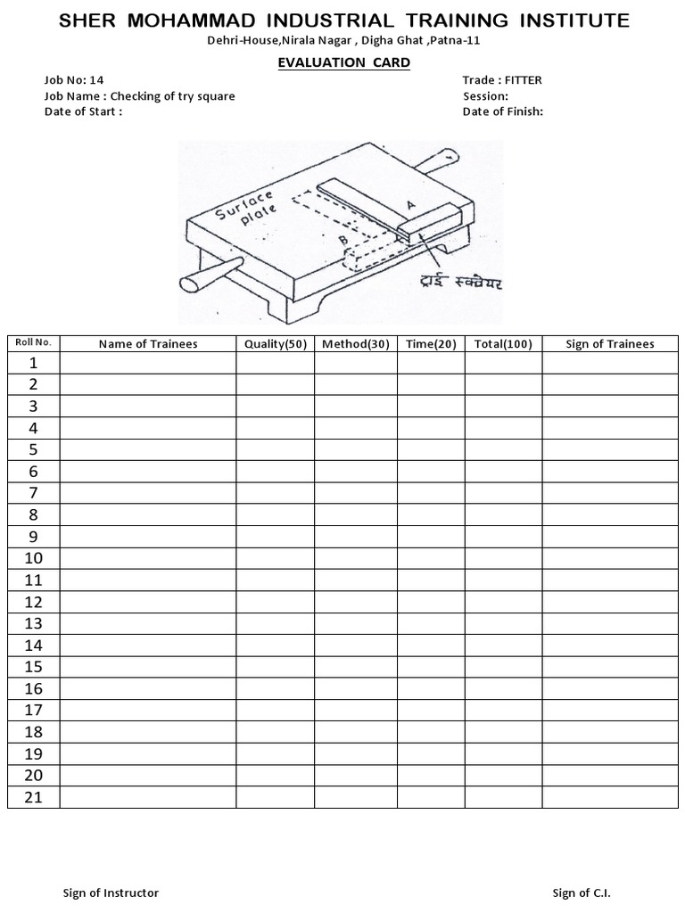 Fitter Training Evaluation Card | PDF