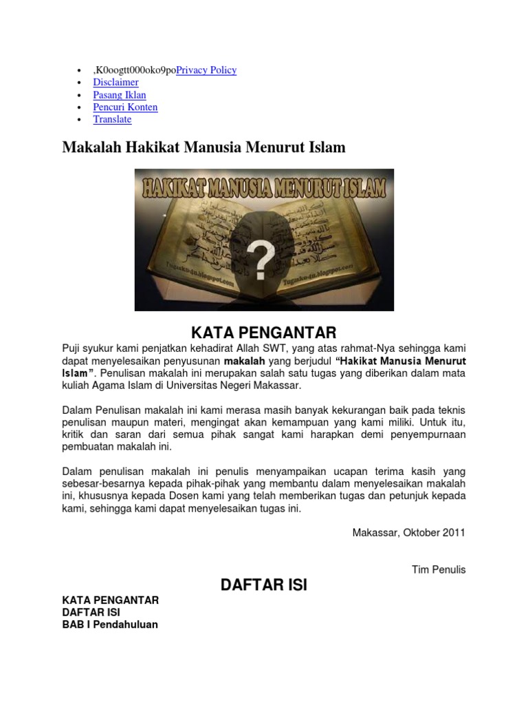 Makalah Hakikat Manusia Menurut Islam Privacy Policy Disclaimer Pasang Iklan Pencuri Konten Translate Pdf