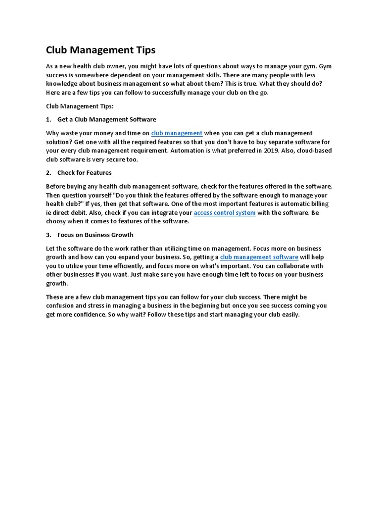 Club Management Tips | PDF