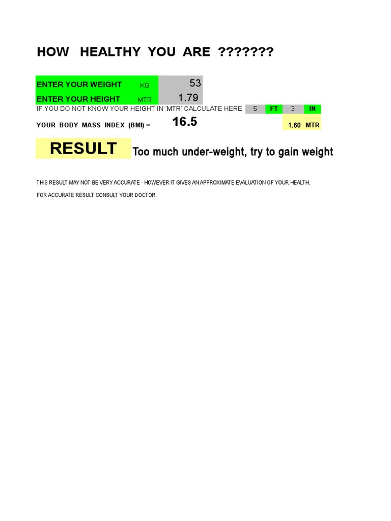 BMI Check for Weight Gain | PDF