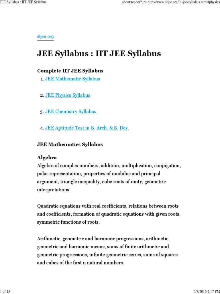 JEE Syllabus IIT JEE Syllabus | PDF | Matrix (Mathematics ...