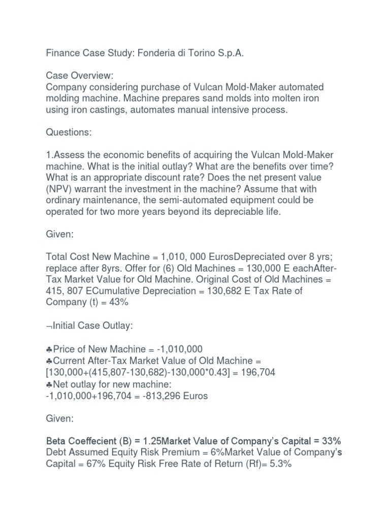 NPV Analysis for Vulcan Mold-Maker | PDF | Net Present Value | Cost Of ...