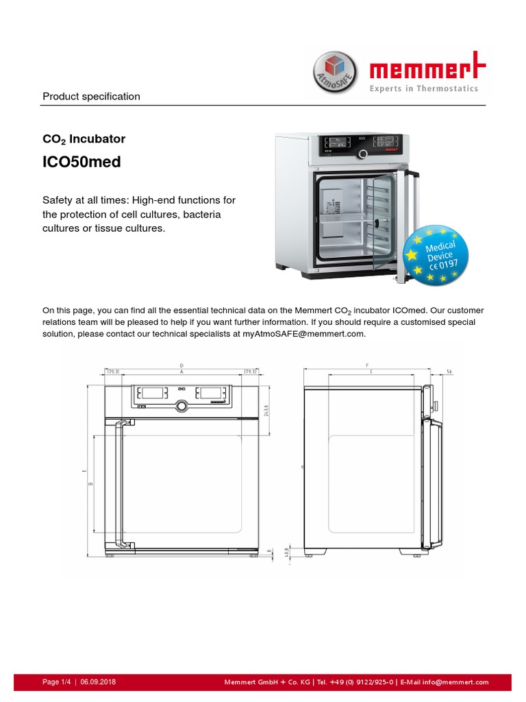Memmert CO2 Incubator ICO50med.en Relative Humidity Humidity
